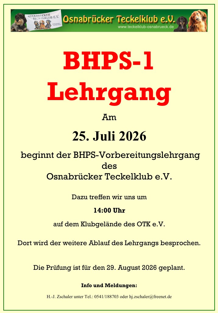 Ankündigung BHPS-1 Vorbereitungskurs